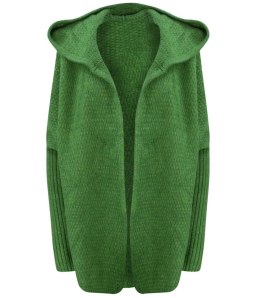 GRUBY sweter KARDIGAN nietoperz Luźny Ciepły z kapturem (Zielony)