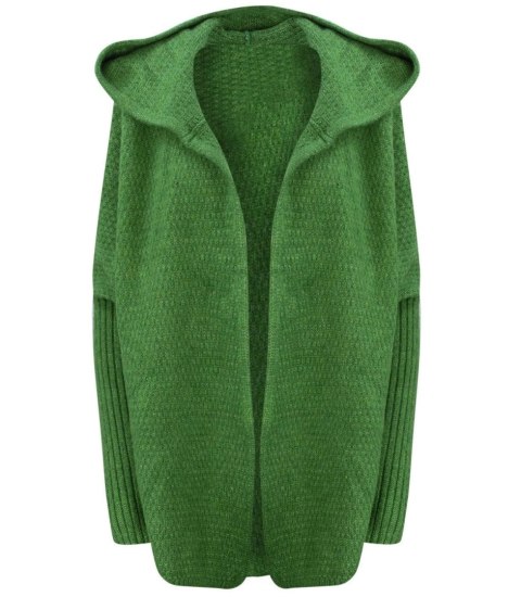 GRUBY sweter KARDIGAN nietoperz Luźny Ciepły z kapturem (Zielony)