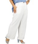 Szerokie damskie spodnie z zaszewkami wiskoza i len ANISA (Biały)