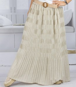 Długa spódnica maxi z marszczeniami i paskiem AMARA (Beżowy)