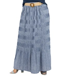 Długa spódnica maxi z marszczeniami i paskiem AMARA (Niebieski)