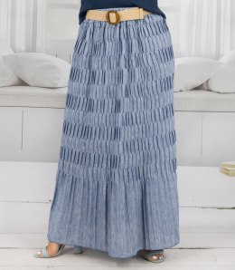 Długa spódnica maxi z marszczeniami i paskiem AMARA (Niebieski)