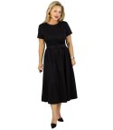 Klasyczna sukienka z paskiem rozkloszowana midi ELISE (Czarny)