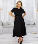 Klasyczna sukienka z paskiem rozkloszowana midi ELISE (Czarny)
