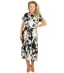 Sukienka koszulowa midi w abstrakcyjny wzór z paskiem NINA (Wielokolorowy || Czarny)