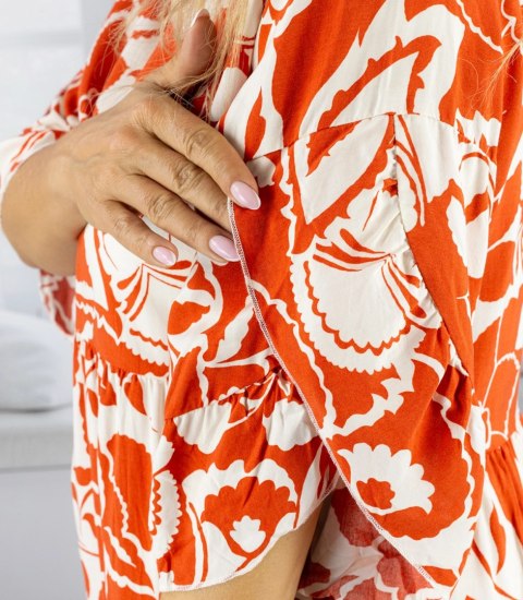 Lużna sukienka midi z falbankami w print all over CLARA (Pomarańczowy || Biały || Wielokolorowy)
