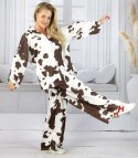 Modny zestaw satynowa koszula i spodnie w krowi print SLOANE (Brązowy)