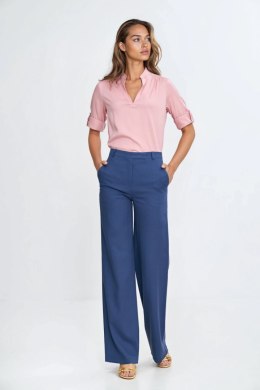 Spodnie bootcut z rayonu z krytym guzikiem SD111 Cobalt - Nife - 42