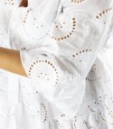 Sukienka boho haft angielski bawełniana rozkloszowana LUNA (Biały)