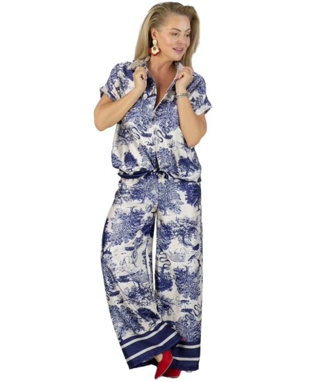 Elegancki komplet damski z printem toile de Jouy " COLETTE (Granatowy)