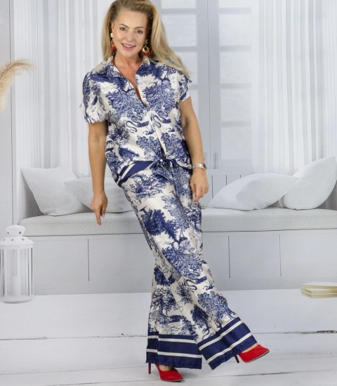 Elegancki komplet damski z printem toile de Jouy " COLETTE (Granatowy)