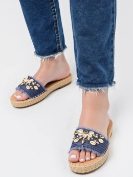 Klapki płaskie damskie z muszelkami w kolorze Blue - 39