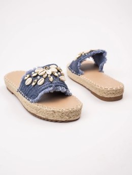 Klapki płaskie damskie z muszelkami w kolorze Blue - 39