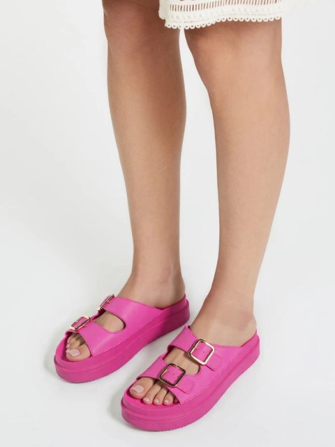 Klapki damskie na platformie z klamrami w kolorze Fushia - 38