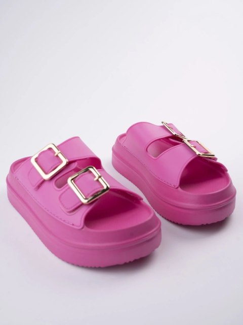 Klapki damskie na platformie z klamrami w kolorze Fushia - 38