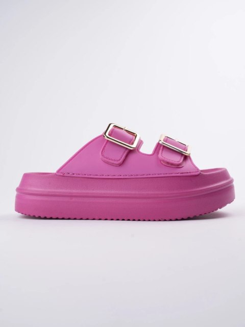 Klapki damskie na platformie z klamrami w kolorze Fushia - 38