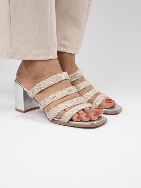 Sandały BRAIDED HEEL SILVER - 39