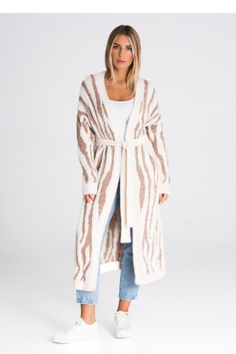 Sweter Kardigan Model M984 Beige/White - Figl - uniwersalny