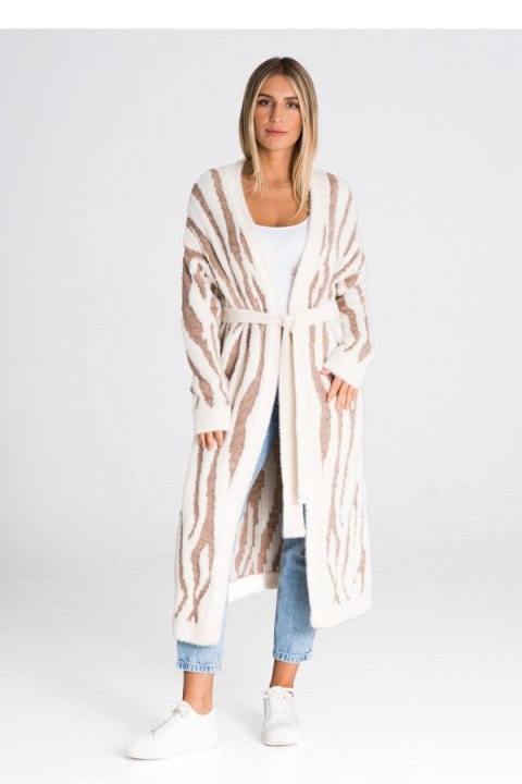 Sweter Kardigan Model M984 Beige/White - Figl - uniwersalny Sweter Kardigan Model M984 Beige/White - Figl - uniwersalny