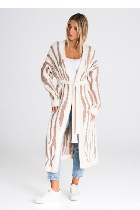 Sweter Kardigan Model M984 Beige/White - Figl - uniwersalny Sweter Kardigan Model M984 Beige/White - Figl - uniwersalny