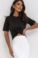 Czarny t-shirt Elvie z marszczeniem i różą Czarny t-shirt Elvie z marszczeniem i różą