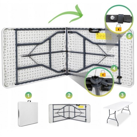 Składany stół cateringowy, turystyczny, do ogrodu 70 x 180 cm biały SC02