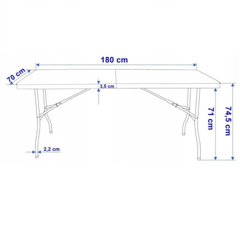 Składany stół cateringowy, turystyczny, do ogrodu 70 x 180 cm biały SC02