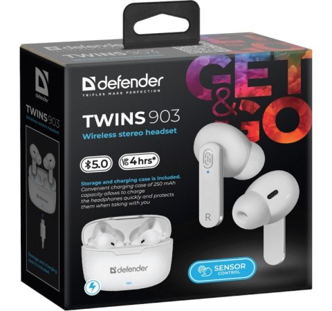 Słuchawki bezprzewodowe DEFENDER TWINS 903 (Biały) Słuchawki bezprzewodowe DEFENDER TWINS 903 (Biały)