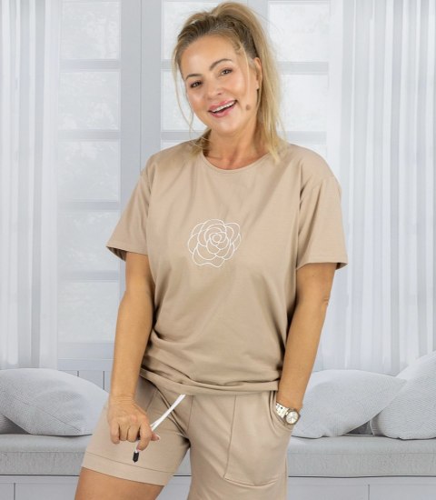 T-shit bluzka koszulka z haftem róża ROSALIA (Beżowy)