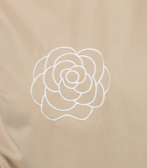 T-shit bluzka koszulka z haftem róża ROSALIA (Beżowy)