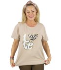 T-shit bluzka koszulka z nadrukiem LOVE i cekinami ALINA (Beżowy)