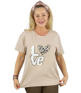T-shit bluzka koszulka z nadrukiem LOVE i cekinami ALINA (Beżowy)