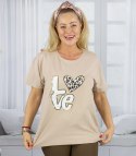 T-shit bluzka koszulka z nadrukiem LOVE i cekinami ALINA (Beżowy)