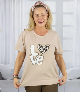 T-shit bluzka koszulka z nadrukiem LOVE i cekinami ALINA (Beżowy)