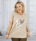 T-shit bluzka koszulka z nadrukiem LOVE i cekinami ALINA (Beżowy)