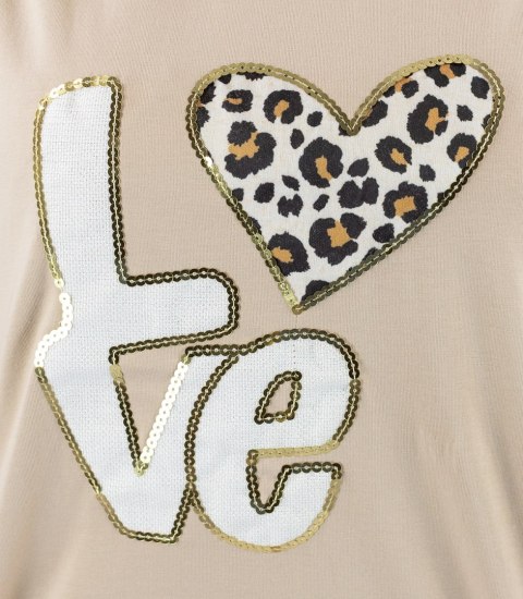 T-shit bluzka koszulka z nadrukiem LOVE i cekinami ALINA (Beżowy)