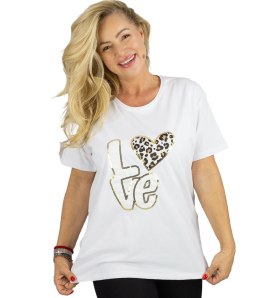 T-shit bluzka koszulka z nadrukiem LOVE i cekinami ALINA (Biały)