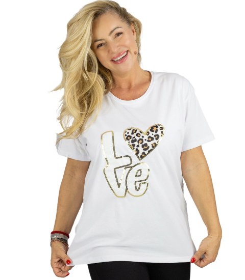 T-shit bluzka koszulka z nadrukiem LOVE i cekinami ALINA (Biały)