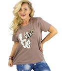 T-shit bluzka koszulka z nadrukiem LOVE i cekinami ALINA (Brązowy)