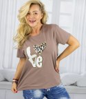 T-shit bluzka koszulka z nadrukiem LOVE i cekinami ALINA (Brązowy)
