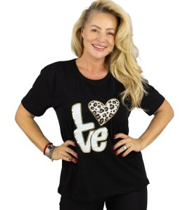 T-shit bluzka koszulka z nadrukiem LOVE i cekinami ALINA (Czarny)