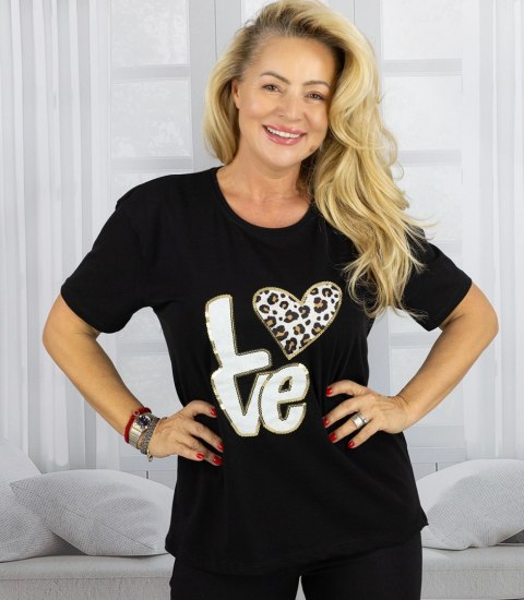 T-shit bluzka koszulka z nadrukiem LOVE i cekinami ALINA (Czarny)