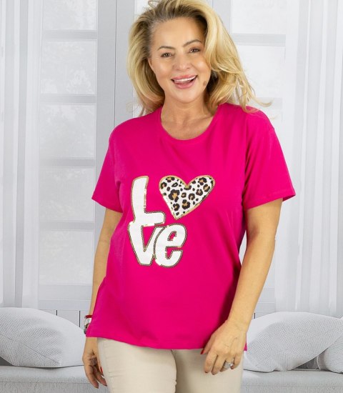 T-shit bluzka koszulka z nadrukiem LOVE i cekinami ALINA (Różowy)