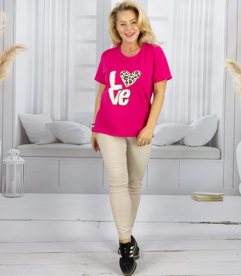 T-shit bluzka koszulka z nadrukiem LOVE i cekinami ALINA (Różowy)
