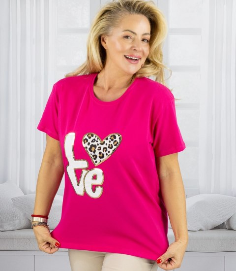 T-shit bluzka koszulka z nadrukiem LOVE i cekinami ALINA (Różowy)