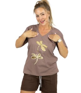 T-shit bluzka koszulka z ozdobną aplikacją w ważki LIBELLA (Brązowy)