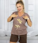 T-shit bluzka koszulka z ozdobną aplikacją w ważki LIBELLA (Brązowy)