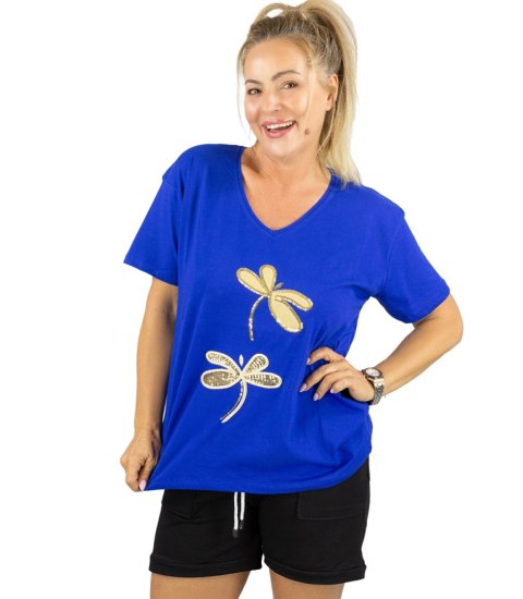 T-shit bluzka koszulka z ozdobną aplikacją w ważki LIBELLA (Niebieski)