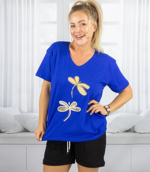 T-shit bluzka koszulka z ozdobną aplikacją w ważki LIBELLA (Niebieski)