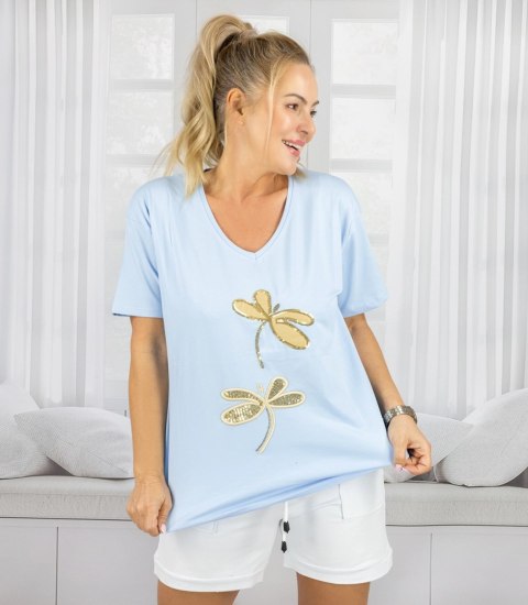 T-shit bluzka koszulka z ozdobną aplikacją w ważki LIBELLA (Niebieski)